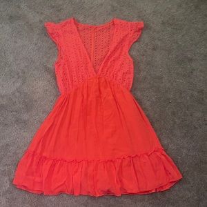 Super cute boutique store low cut coral pink sun dress - size S/M - NEVER WORN!!